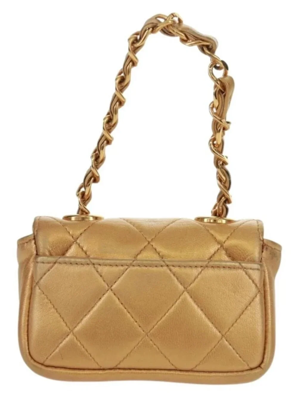 CHANEL Mini Matelasse 10 Chain Handle Pouch Lamb Skin Gold CC Auth 165375V